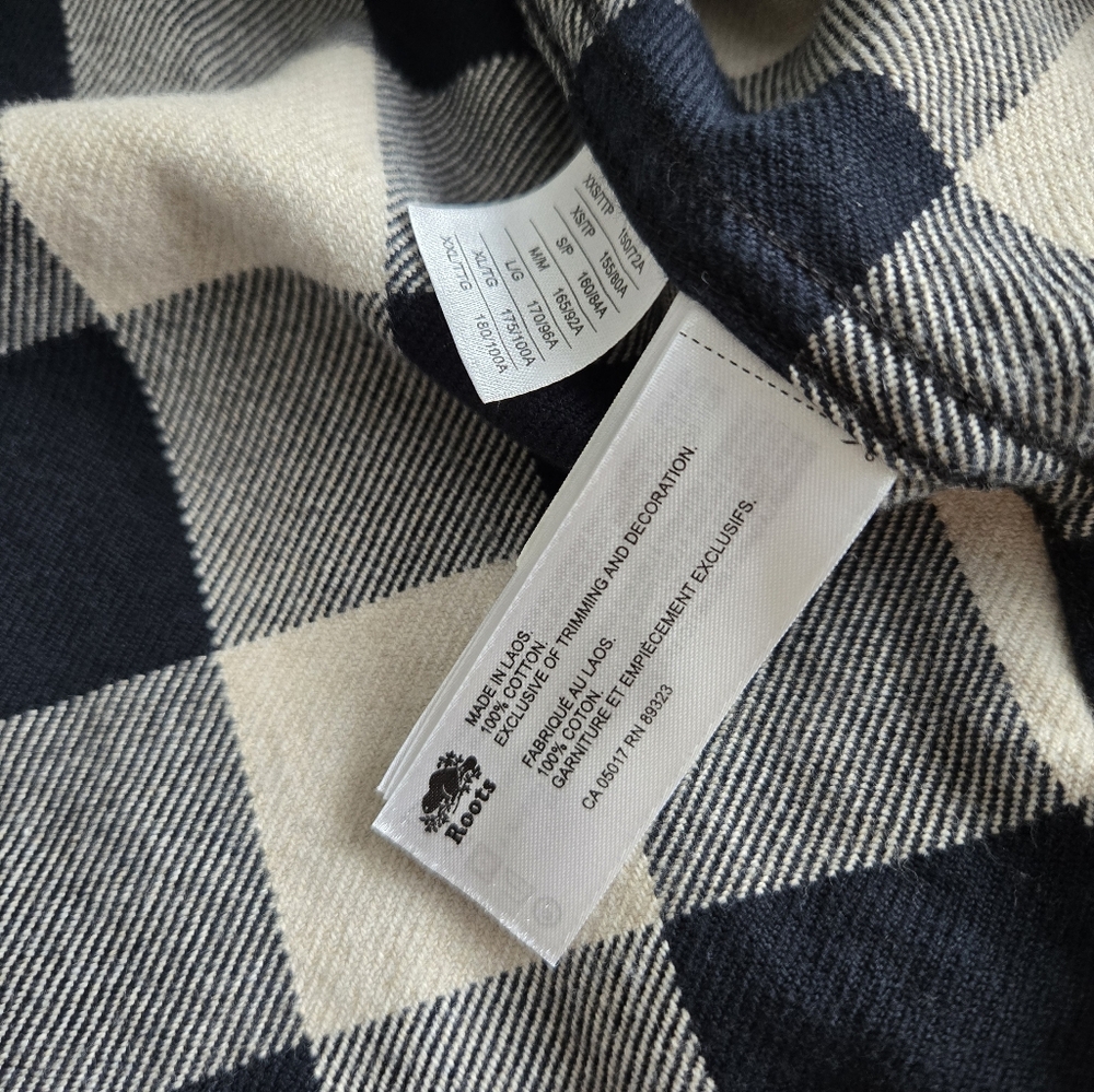 🍁 Roots Flannel Shirt Buffalo Check Plaid Ivory Black - Picture 4 of 8